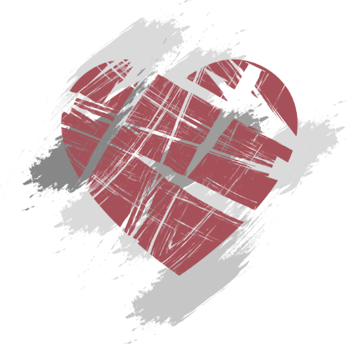 Graphic of red heart with gray streaks across it.