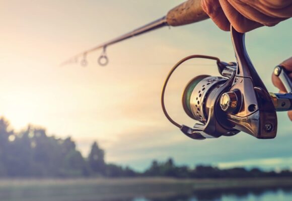 Fishing on the lake at sunrise.