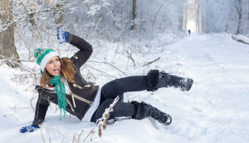 woman falling in snow