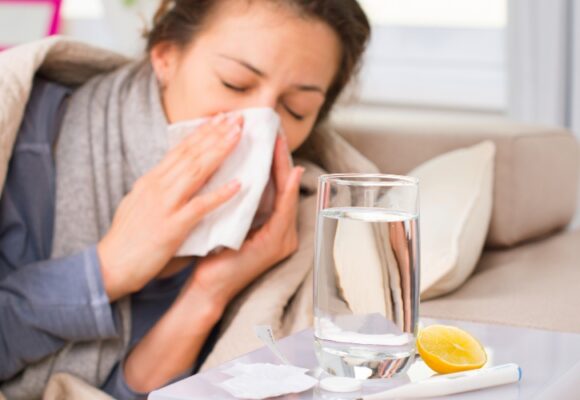 Sick Woman with Cold or Flu Symptoms