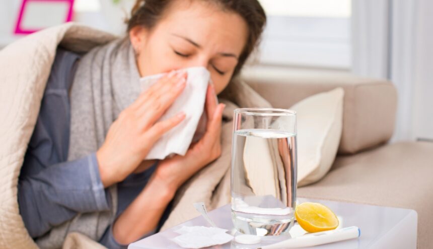 Sick Woman with Cold or Flu Symptoms