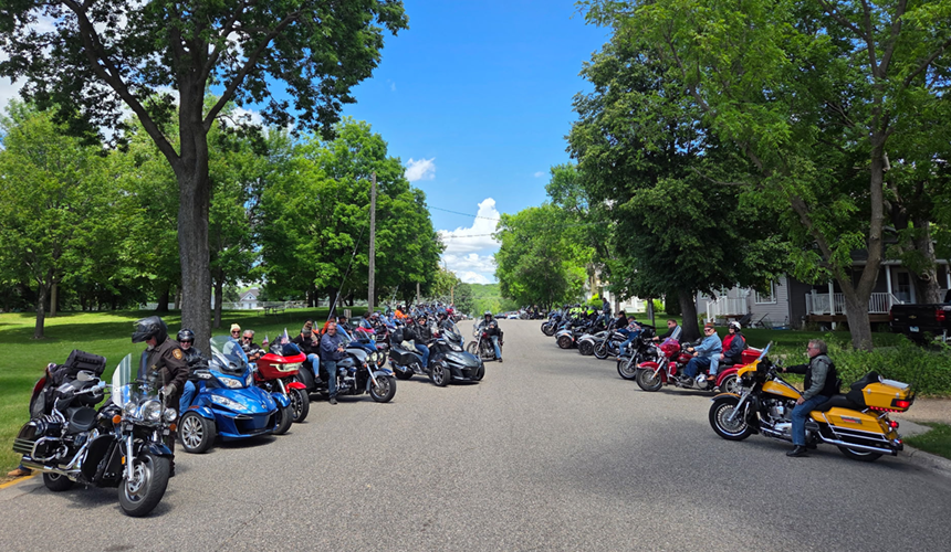 motorcycles lining a street