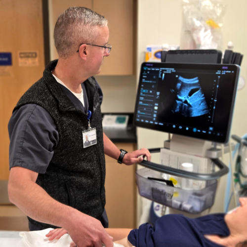 Dan Gerwing, PA, Glacial Ridge Hospital ED, using equipment